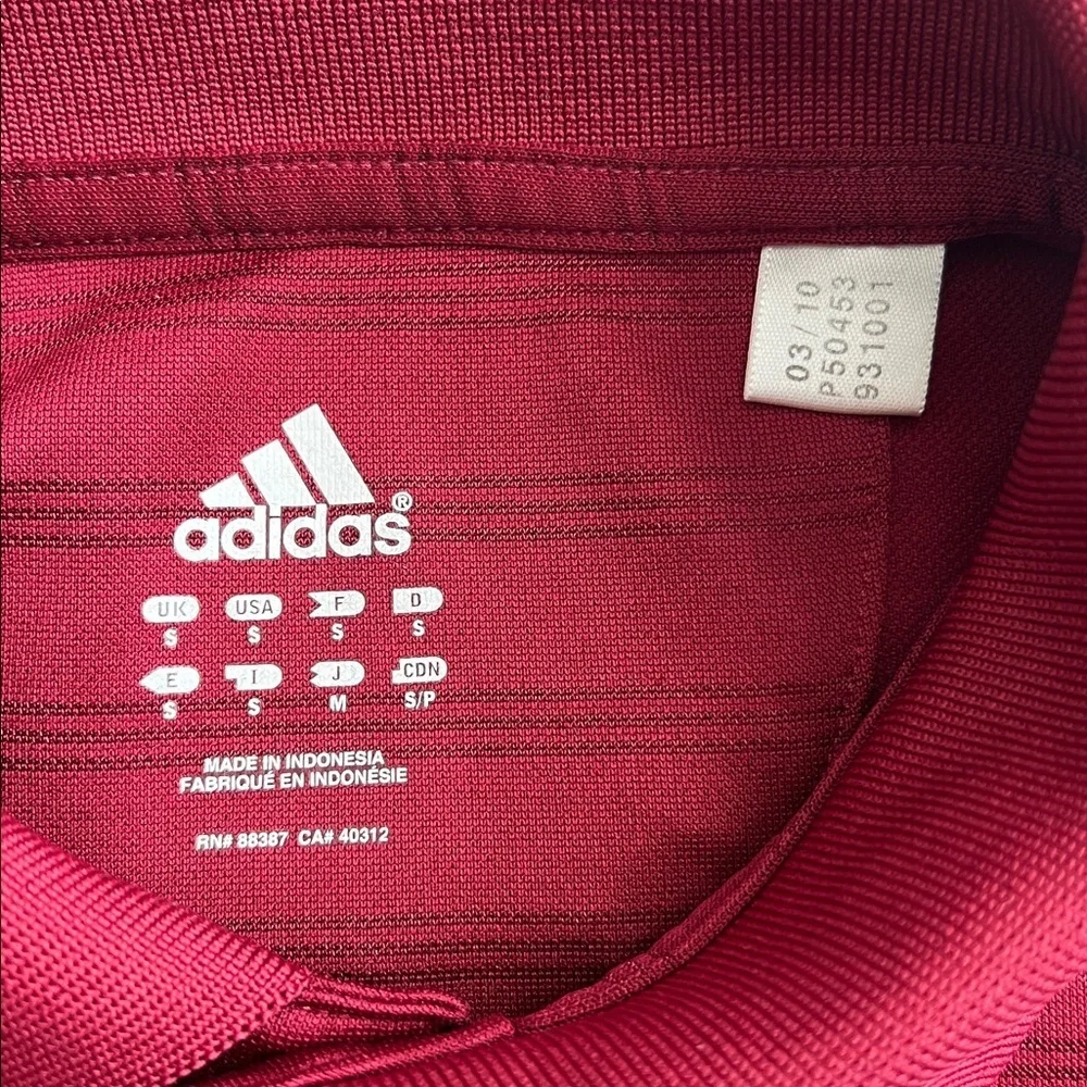Adidas Athleisure Polo Burgundy Stripe Size Small